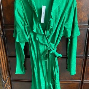 Topshop Vibrant Green Ruffle Wrap Dress